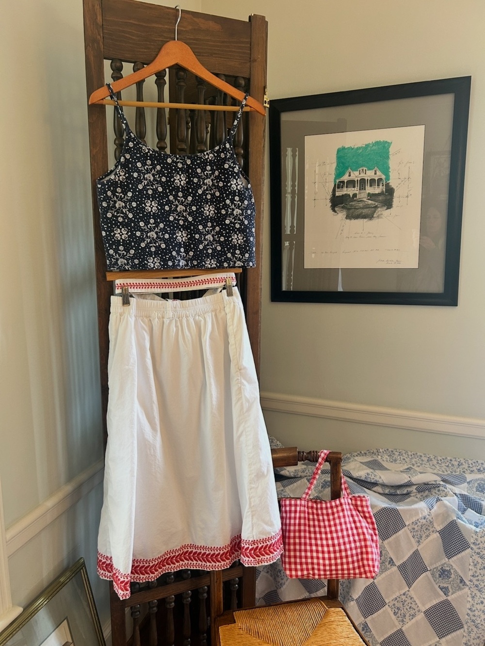J Crew White Cotton Maxi Skirt Size L Scarlet Red Embroidery Sash Belt Lined - Picture 7 of 16